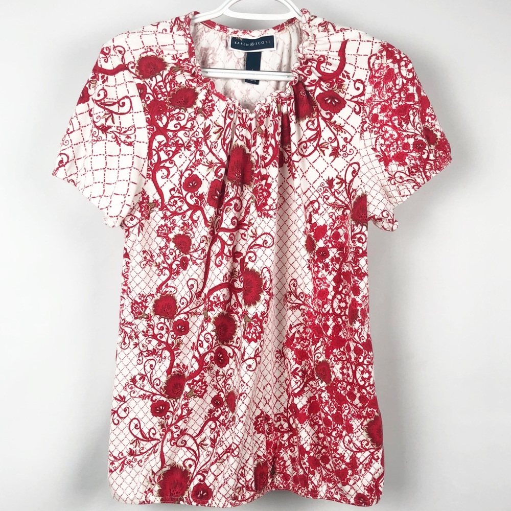 Karen Scott | Beautiful Red Floral Blouse